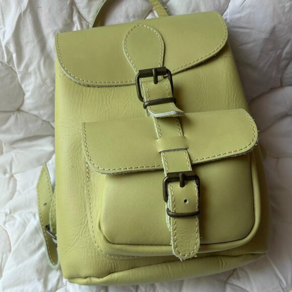 Pea Green Leather Mini Backpack